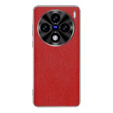 Per vivo X100s Pro Custodia per telefono in pelle PU con bordo argentato e texture incrociata (rosso)
