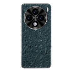 Per vivo X100s Custodia per telefono in pelle PU con bordo argentato e texture incrociata (verde scuro)