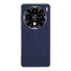 Per vivo X100s Custodia per telefono in pelle PU con bordo argentato e texture incrociata (blu zaffiro)