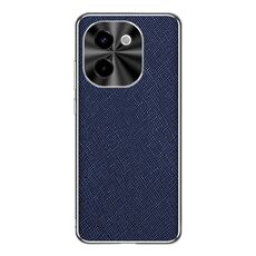 Per vivo Y200 Custodia per telefono in pelle PU con bordo argentato e texture incrociata (blu zaffiro)