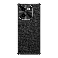 Per vivo Y200 Custodia per telefono in pelle PU con bordo argentato e texture incrociata (nera)