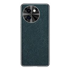Per vivo Y200i Custodia per telefono in pelle PU con bordo argentato e texture incrociata (verde scuro)