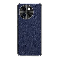 Per vivo Y200i Custodia per telefono in pelle PU con bordo argentato e texture incrociata (blu zaffiro)