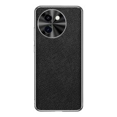 Per vivo Y200i Custodia per telefono in pelle PU con bordo argentato e texture incrociata (nera)