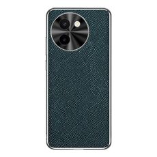 Per vivo Y200t Custodia per cellulare in pelle PU con trama incrociata argento bordo argento (verde scuro)