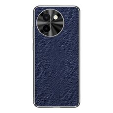 Per vivo Y200t Custodia per telefono in pelle PU con bordo argentato e texture incrociata (blu zaffiro)