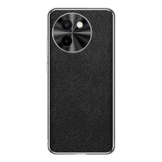 Per vivo Y200t Custodia per telefono in pelle PU con bordo argentato e texture incrociata (nera)