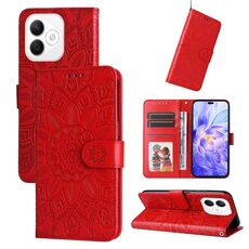 Custodia per telefono in pelle con motivo girasole in rilievo per Honor X60i (rosso)