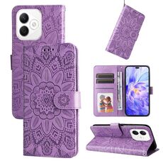Custodia per telefono in pelle con motivo girasole in rilievo per Honor X60i (viola)