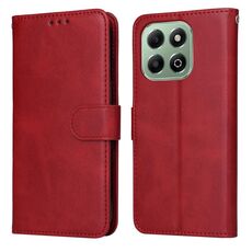 Custodia per cellulare in pelle flip classica con texture di vitello per Honor X6b (rossa)