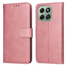 Custodia per telefono in pelle con texture di vitello classica per Honor X6b (oro rosa)