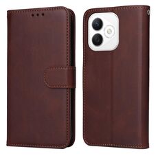 Custodia per telefono in pelle con texture di vitello classica per Honor X60i (marrone)