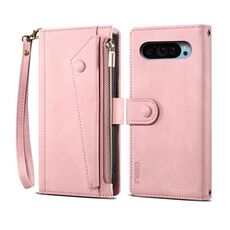 Per Google Pixel 9 / 9 Pro ESEBLE Retro Frosted RFID Flip Custodia in pelle per telefono (oro rosa)