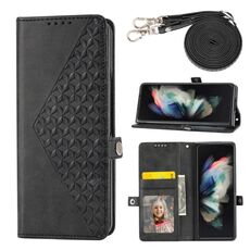 Per Samsung Galaxy Z Fold6 Custodia per telefono magnetica in pelle di vitello con griglia cubica (nera)