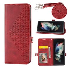 Custodia magnetica in pelle per Samsung Galaxy Z Fold6 Cubic Grid Calf Texture (rossa)