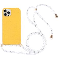 Per iPhone 16 Pro Max Custodia antiurto in TPU con cordino da collo in paglia di grano (giallo)