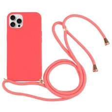 Per iPhone 16 Pro Max Custodia antiurto in TPU con cordino da collo in paglia di grano (rosso)