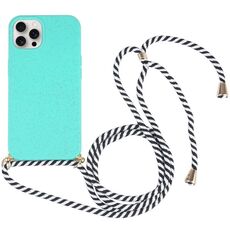 Per iPhone 16 Pro Max Custodia antiurto in TPU con cordino da collo in paglia di grano (verde)