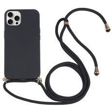 Per iPhone 16 Pro Max Custodia antiurto in TPU con cordino da collo in paglia di grano (nero)