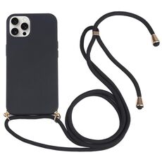 Per iPhone 16 Pro Wheat Straw TPU Custodia antiurto per telefono con cordino da collo (nero)