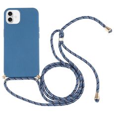 Per iPhone 16 Plus Custodia antiurto in TPU con cordino da collo in paglia di grano (blu)