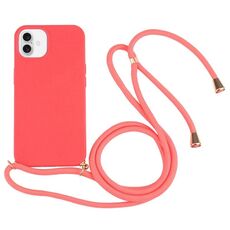 Per iPhone 16 Plus Custodia antiurto in TPU con cordino da collo in paglia di grano (rosso)