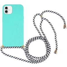 Per iPhone 16 Plus Custodia antiurto in TPU con cordino da collo in paglia di grano (verde)