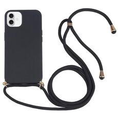 Per iPhone 16 Plus Custodia antiurto in TPU con cordino da collo in paglia di grano (nero)