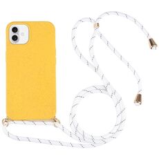 Per iPhone 16 Custodia antiurto in TPU con cordino da collo in paglia di grano (giallo)