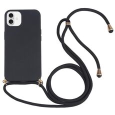 Per iPhone 16 Custodia antiurto in TPU con cordino da collo in paglia di grano (nero)
