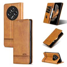 Per OPPO Reno12 F 4G AZNS Custodia per telefono in pelle con texture di vitello magnetica (marrone chiaro)