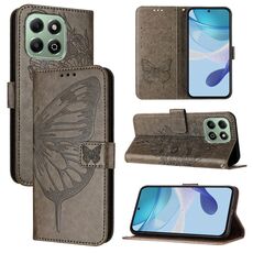 Custodia per telefono in pelle con motivo a farfalla in rilievo per Honor X6b (grigio)