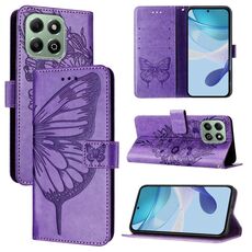 Custodia per telefono in pelle farfalla goffrata per Honor X6b (viola)