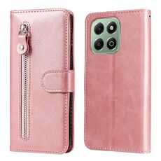 Custodia per telefono in pelle con cerniera e texture di vitello alla moda per Honor X6b (oro rosa)