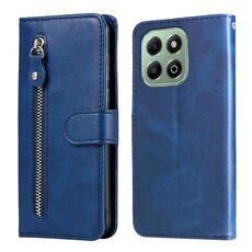 Custodia per telefono in pelle con cerniera e texture di vitello alla moda per Honor X6b (blu)