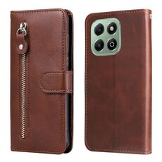 Custodia per telefono in pelle con cerniera e texture di vitello alla moda per Honor X6b (marrone)
