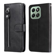 Custodia per telefono in pelle con cerniera e texture di vitello alla moda per Honor X6b (nero)
