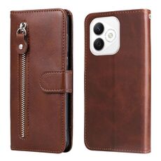 Custodia per telefono in pelle con cerniera e texture di vitello alla moda per Honor X60i (marrone)