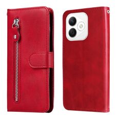 Custodia per telefono in pelle con cerniera e texture di vitello alla moda per Honor X60i (rosso)