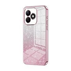 Custodia per telefono elettrolitica con polvere glitterata sfumata per Honor X60i (rosa)