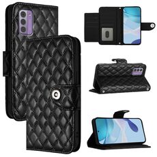 Per Nokia G42 / G310 Custodia per telefono in pelle con texture rombica e cordino (nero)