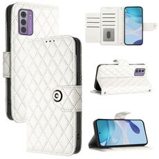 Per Nokia G42 / G310 Custodia per telefono in pelle con texture rombica e cordino (bianco)
