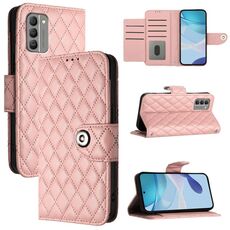 Per Nokia G400 Custodia per telefono cellulare in pelle con texture rombica e cordino (rosa corallo)