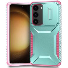 Per Samsung Galaxy S23+ 5G Custodia per telefono scorrevole Camshield (grigio verde + rosa)
