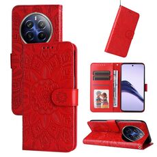 Per Realme 13 Pro / 13 Pro+ / P1 Pro Custodia per telefono in pelle con motivo girasole in rilievo globale (rosso)