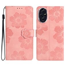 Custodia in pelle con motivo a rilievo floreale per Honor 200 (rosa)