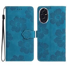 Custodia in pelle con motivo a rilievo floreale per Honor 200 Pro (blu)