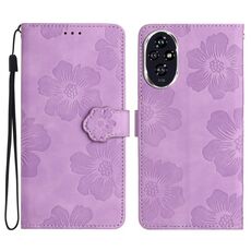 Per Honor 200 Pro Custodia in pelle con motivo a rilievo floreale (viola)