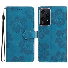Custodia in pelle con motivo in rilievo floreale per Honor 200 Lite (blu)
