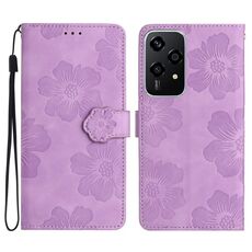 Custodia in pelle con motivo in rilievo floreale per Honor 200 Lite (viola)